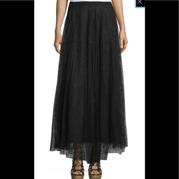 Hiche Dotted Mesh Maxi Black Skirt XS