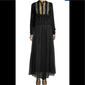 Hiche Dotted Mesh Maxi Black Skirt XS