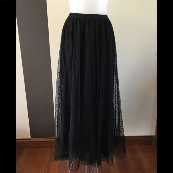 Hiche Dotted Mesh Maxi Black Skirt XS
