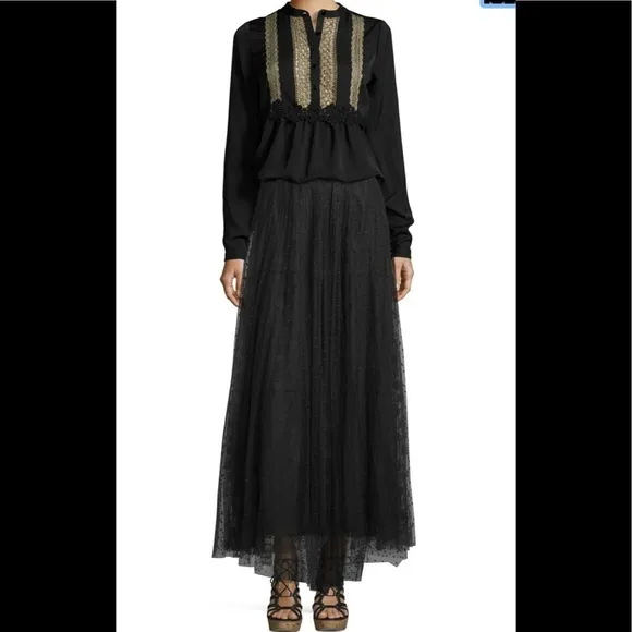 Hiche Dotted Mesh Maxi Black Skirt XS