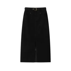 High Waist Corduroy Slit A-line Skirt