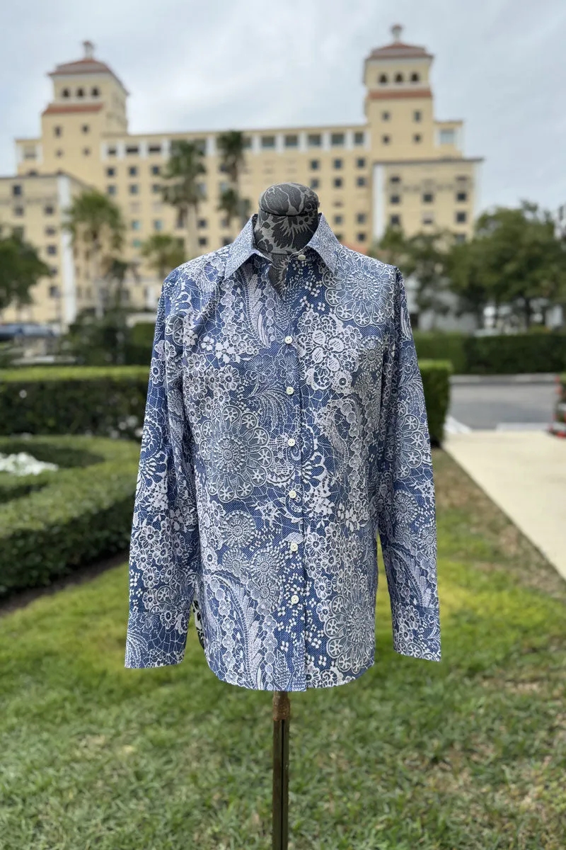 Hinson Wu Margot Top in Blue and Ecru