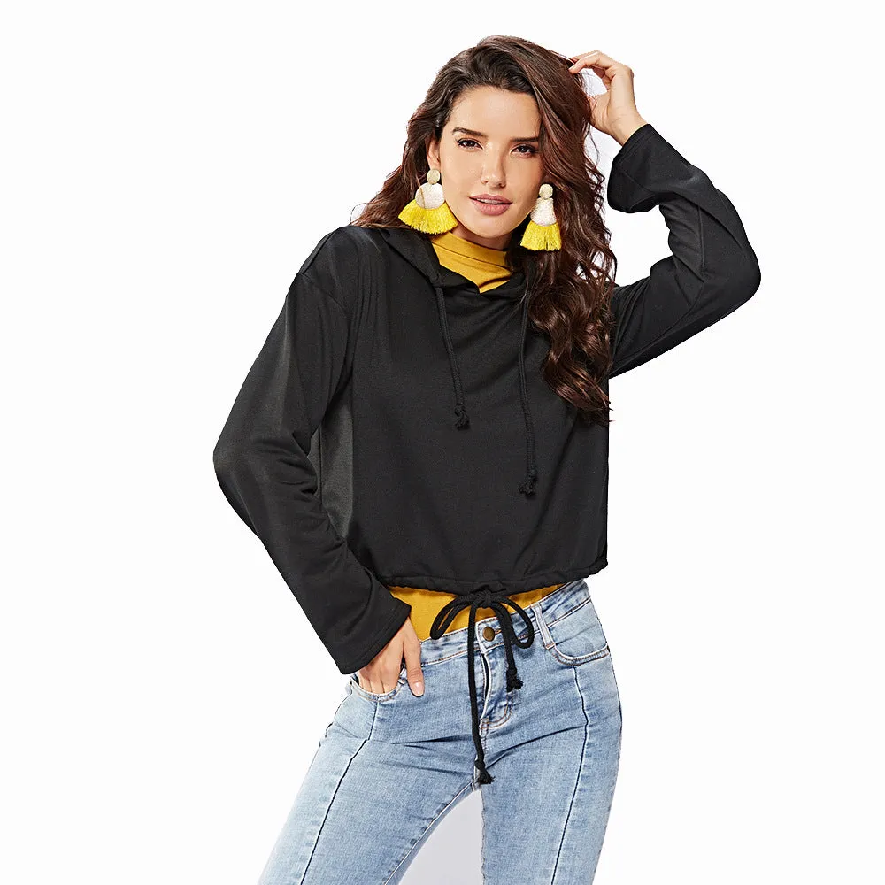 Hooded Long Sleeve Black Sweatshirt