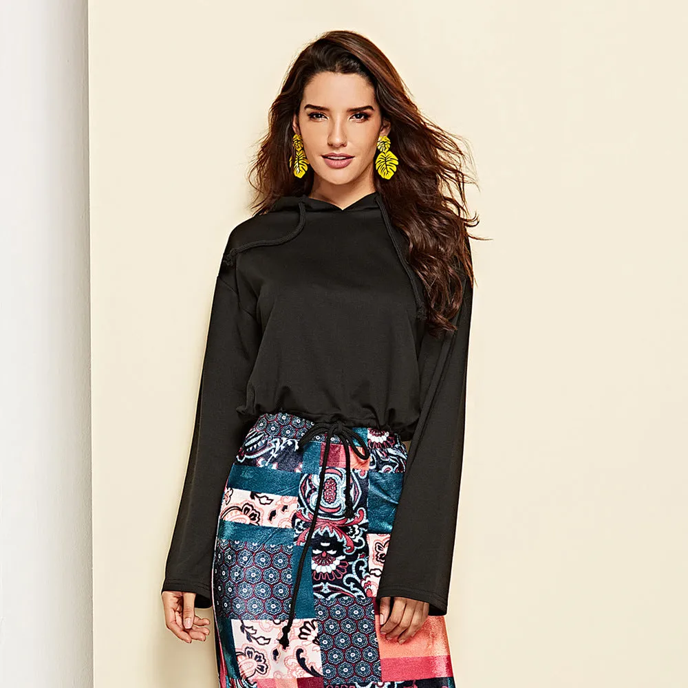Hooded Long Sleeve Black Sweatshirt