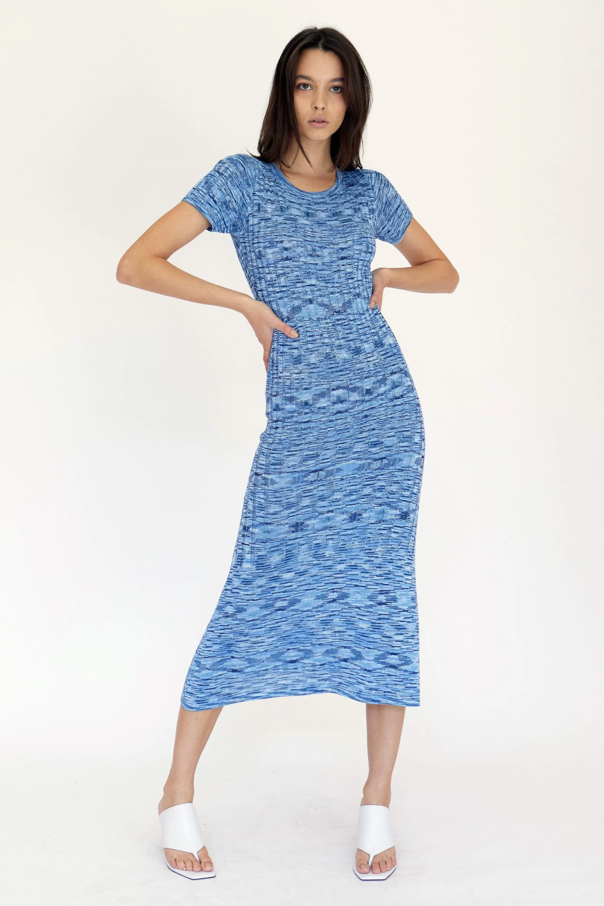 HORIZON KNIT FLARE OUT TEE DRESS | BLUES