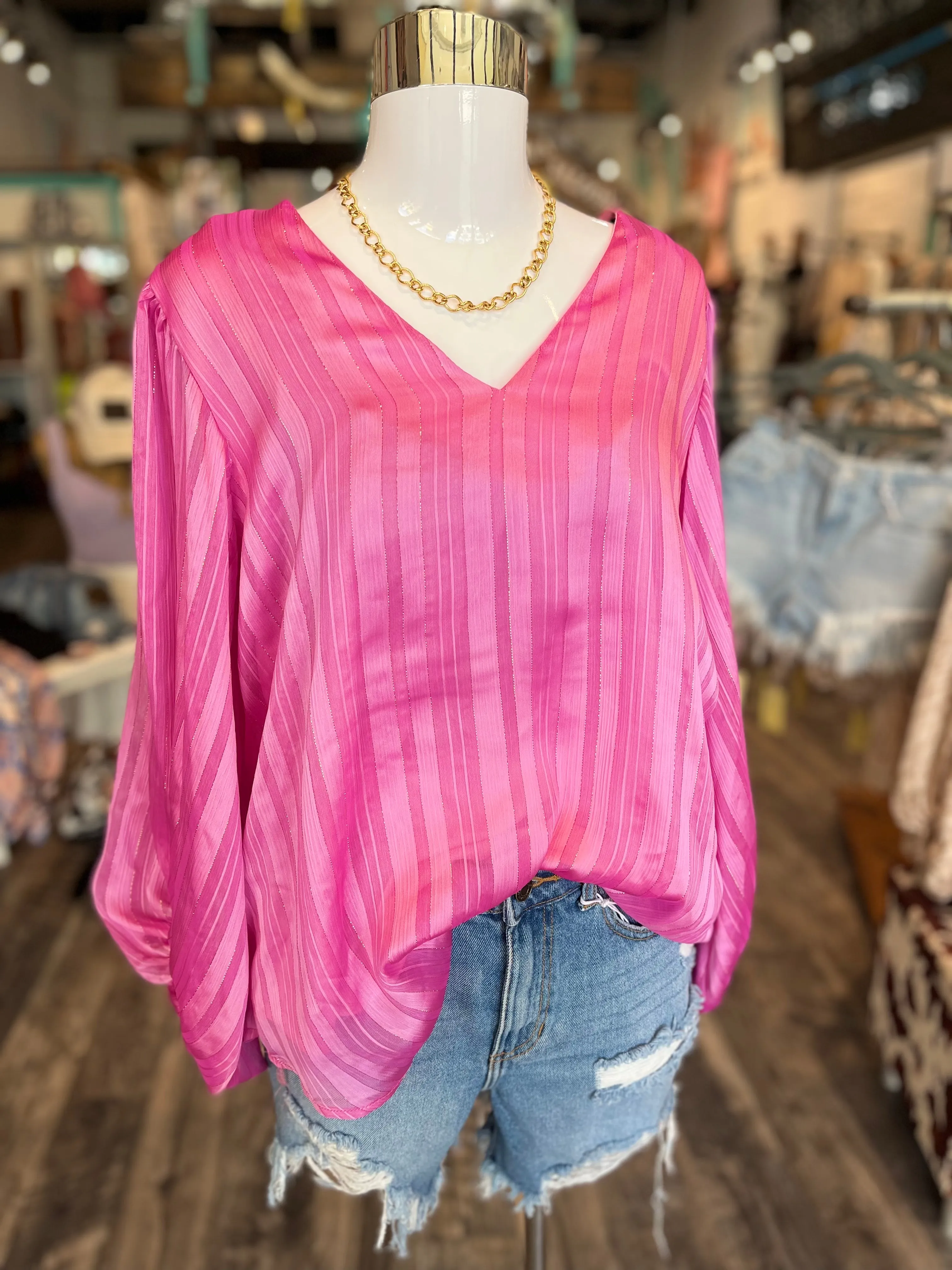 Hot Pink Balloon Sleeve Top