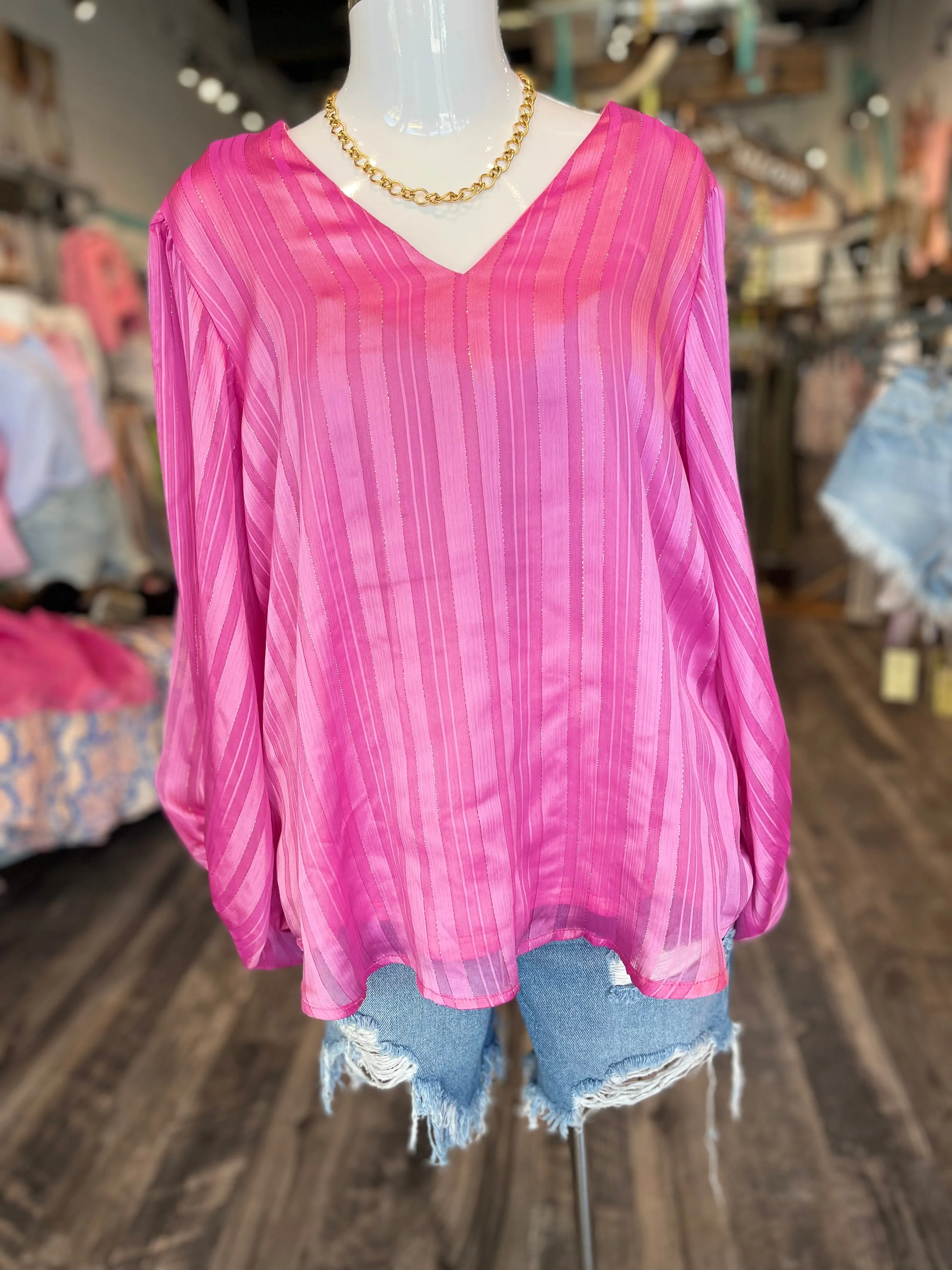 Hot Pink Balloon Sleeve Top