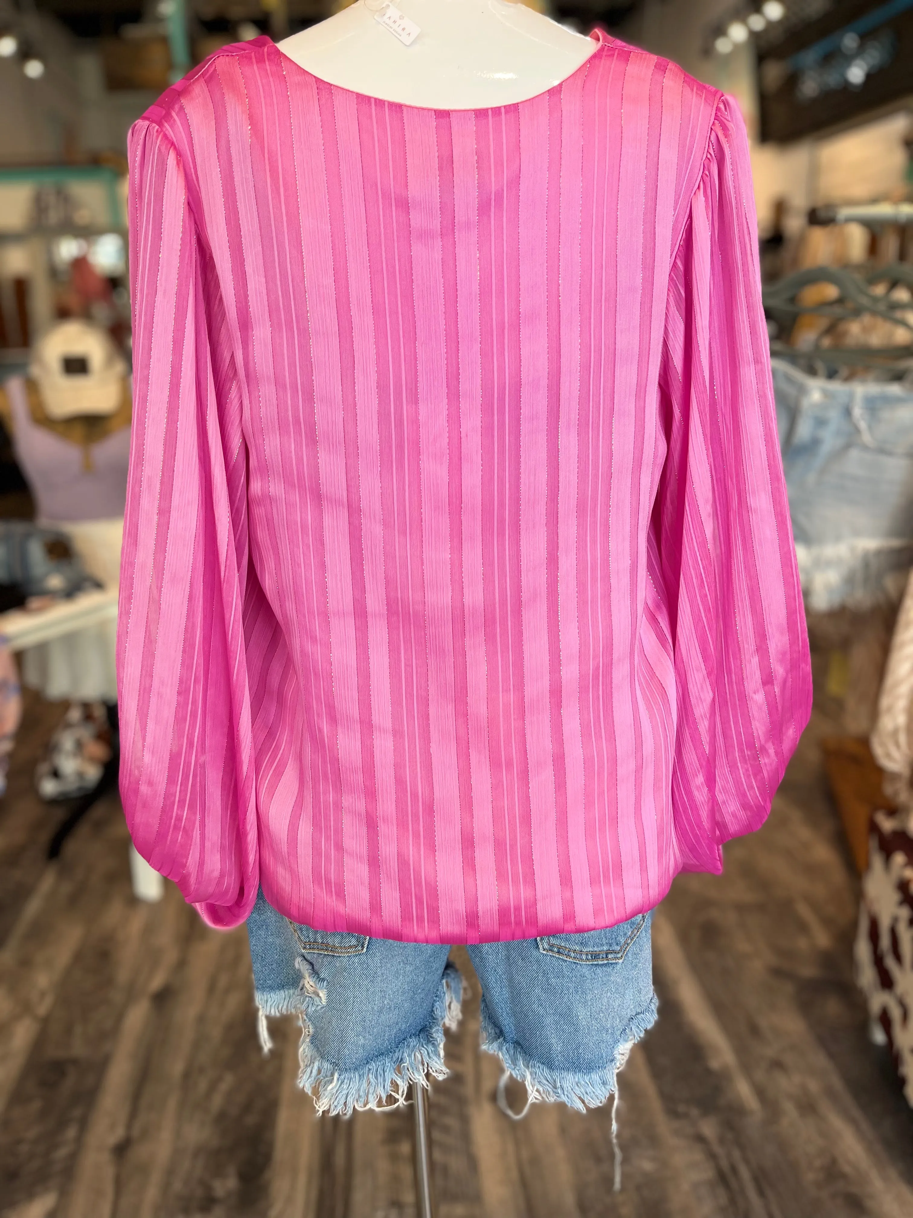 Hot Pink Balloon Sleeve Top