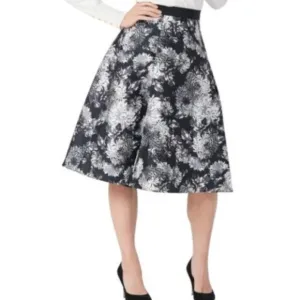 ISAAC MIZRAHI BLACK GRAY FLORAL 50's PLEATED SKIRT