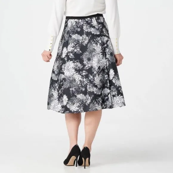ISAAC MIZRAHI BLACK GRAY FLORAL 50's PLEATED SKIRT