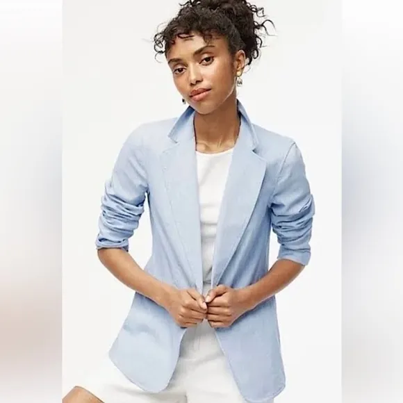 J. Crew light blue linen blend Structured Blazer with Notched Lapels size 2