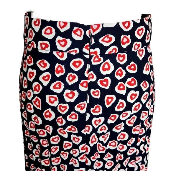 J. Crew Pleated Crepe Skirt Navy Red Pink Heart Print Midi Women's Size 10T