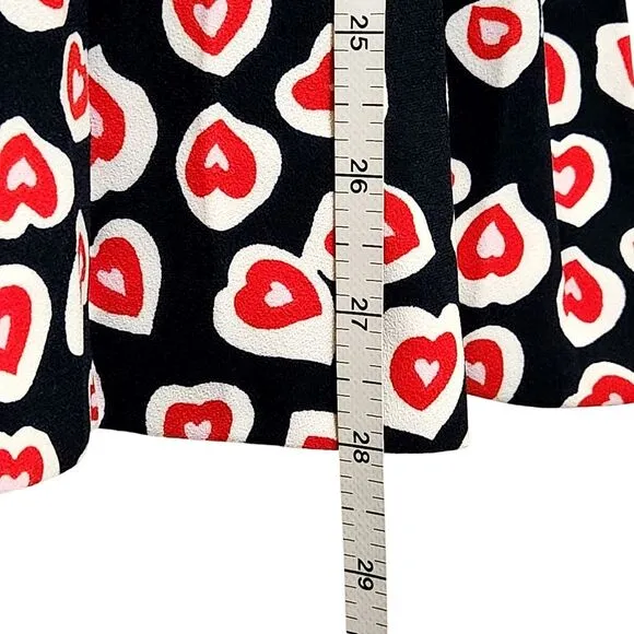 J. Crew Pleated Crepe Skirt Navy Red Pink Heart Print Midi Women's Size 10T