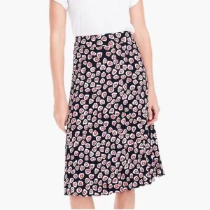 J. Crew Pleated Crepe Skirt Navy Red Pink Heart Print Midi Women's Size 10T