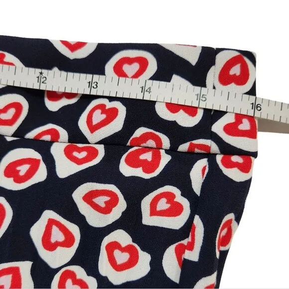 J. Crew Pleated Crepe Skirt Navy Red Pink Heart Print Midi Women's Size 10T