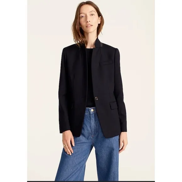 J CREW REGENT BLAZER WOOL FLANNEL PREPPY CAREER CLASSIC CORPCORE BLACK 10
