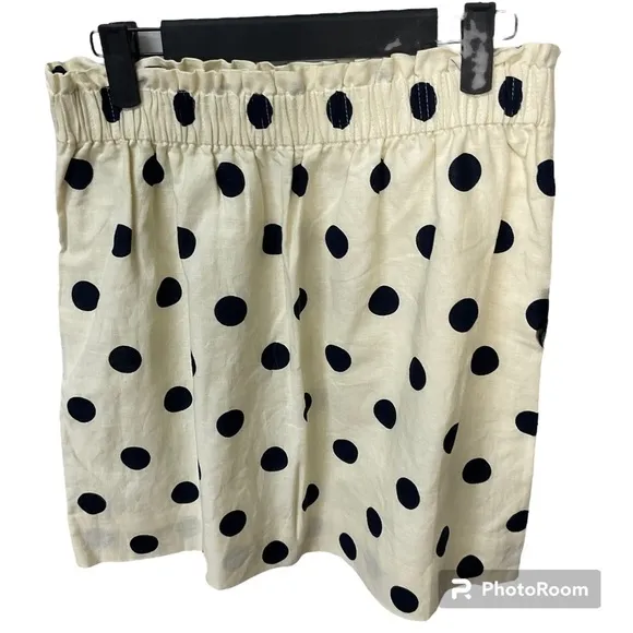 J Crew Womens Skirt Sz 4 Ecru Navy Polka Dot Elastic Waist Lined Pull On New E1