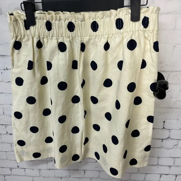 J Crew Womens Skirt Sz 4 Ecru Navy Polka Dot Elastic Waist Lined Pull On New E1