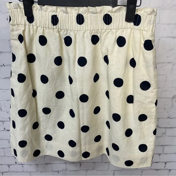 J Crew Womens Skirt Sz 4 Ecru Navy Polka Dot Elastic Waist Lined Pull On New E1