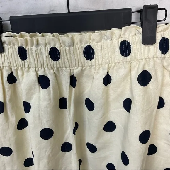 J Crew Womens Skirt Sz 4 Ecru Navy Polka Dot Elastic Waist Lined Pull On New E1