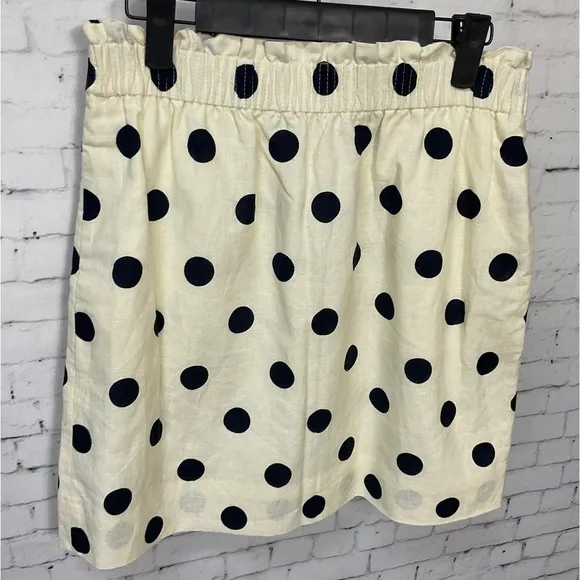J Crew Womens Skirt Sz 4 Ecru Navy Polka Dot Elastic Waist Lined Pull On New E1
