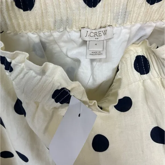 J Crew Womens Skirt Sz 4 Ecru Navy Polka Dot Elastic Waist Lined Pull On New E1