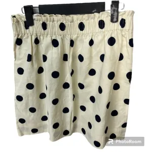 J Crew Womens Skirt Sz 4 Ecru Navy Polka Dot Elastic Waist Lined Pull On New E1