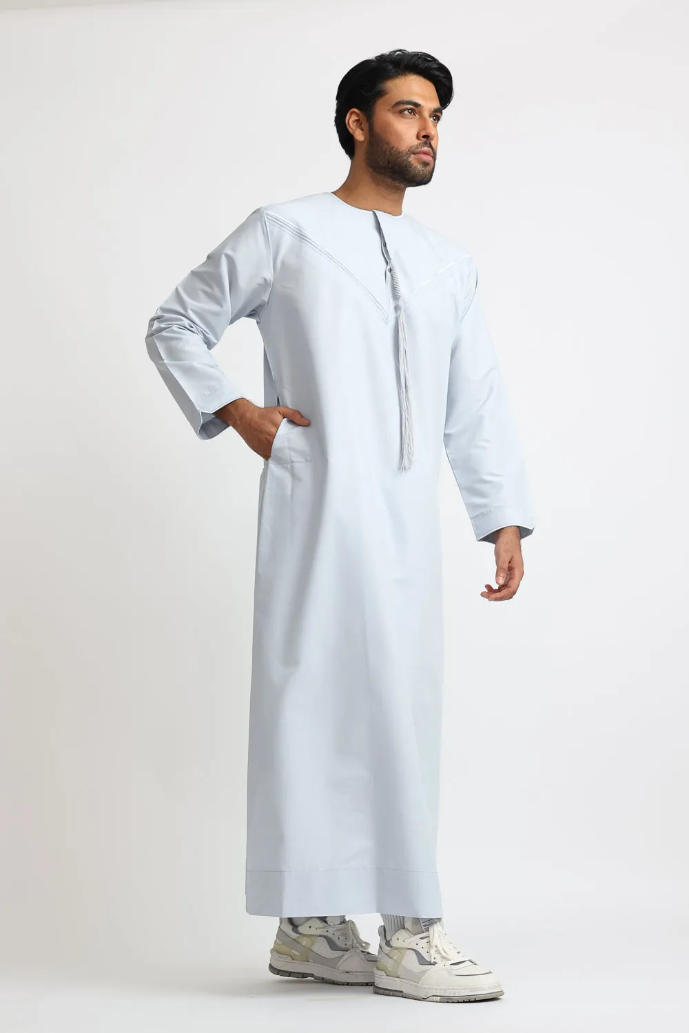J101 Pale Blue Pleated Emirati Thobe