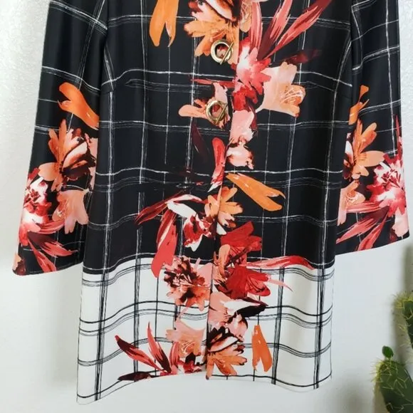 Joseph Ribkoff $302 Jacket Colorblock Floral Print 10 Windowpane Blazer 183765