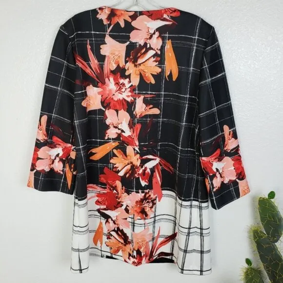 Joseph Ribkoff $302 Jacket Colorblock Floral Print 10 Windowpane Blazer 183765