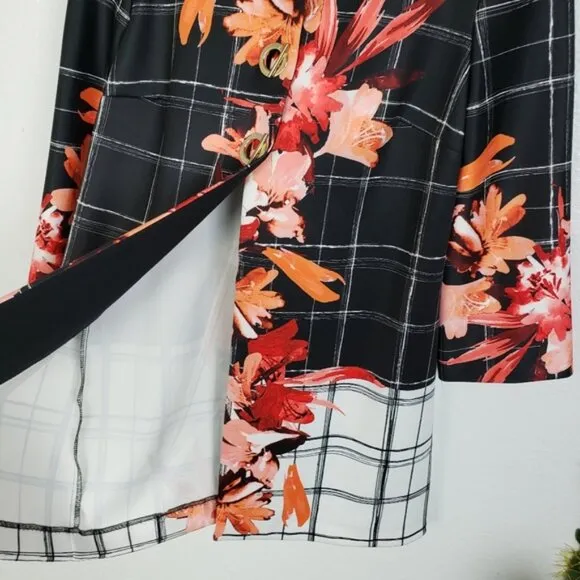 Joseph Ribkoff $302 Jacket Colorblock Floral Print 10 Windowpane Blazer 183765