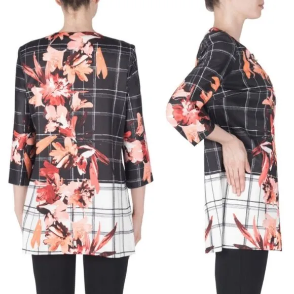 Joseph Ribkoff $302 Jacket Colorblock Floral Print 10 Windowpane Blazer 183765