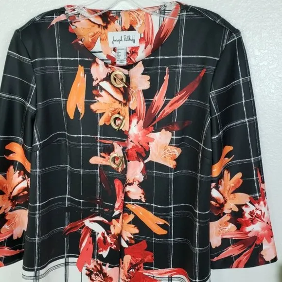 Joseph Ribkoff $302 Jacket Colorblock Floral Print 10 Windowpane Blazer 183765