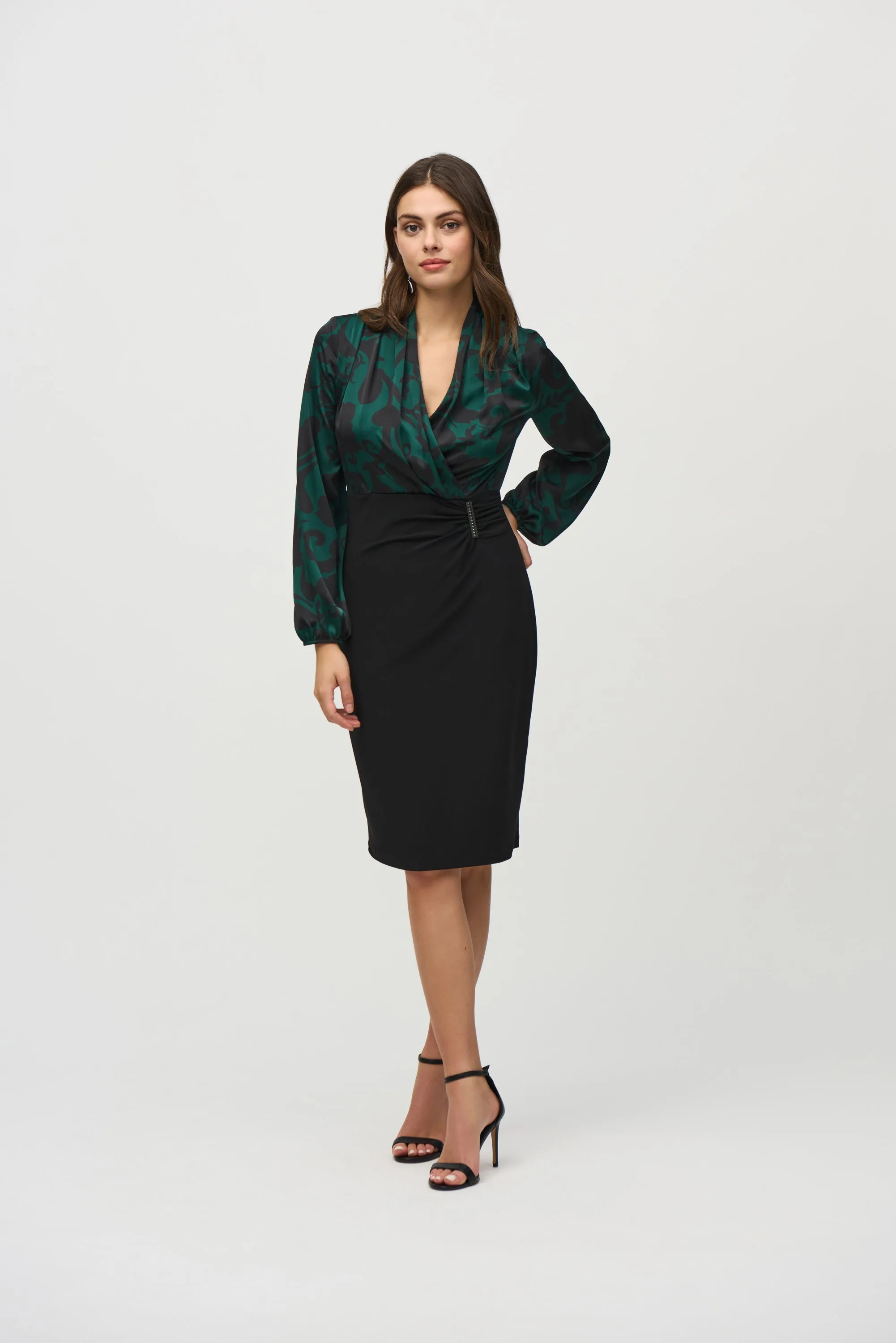 Joseph Ribkoff Silky Knit And Satin Paisley Sheath Dress
