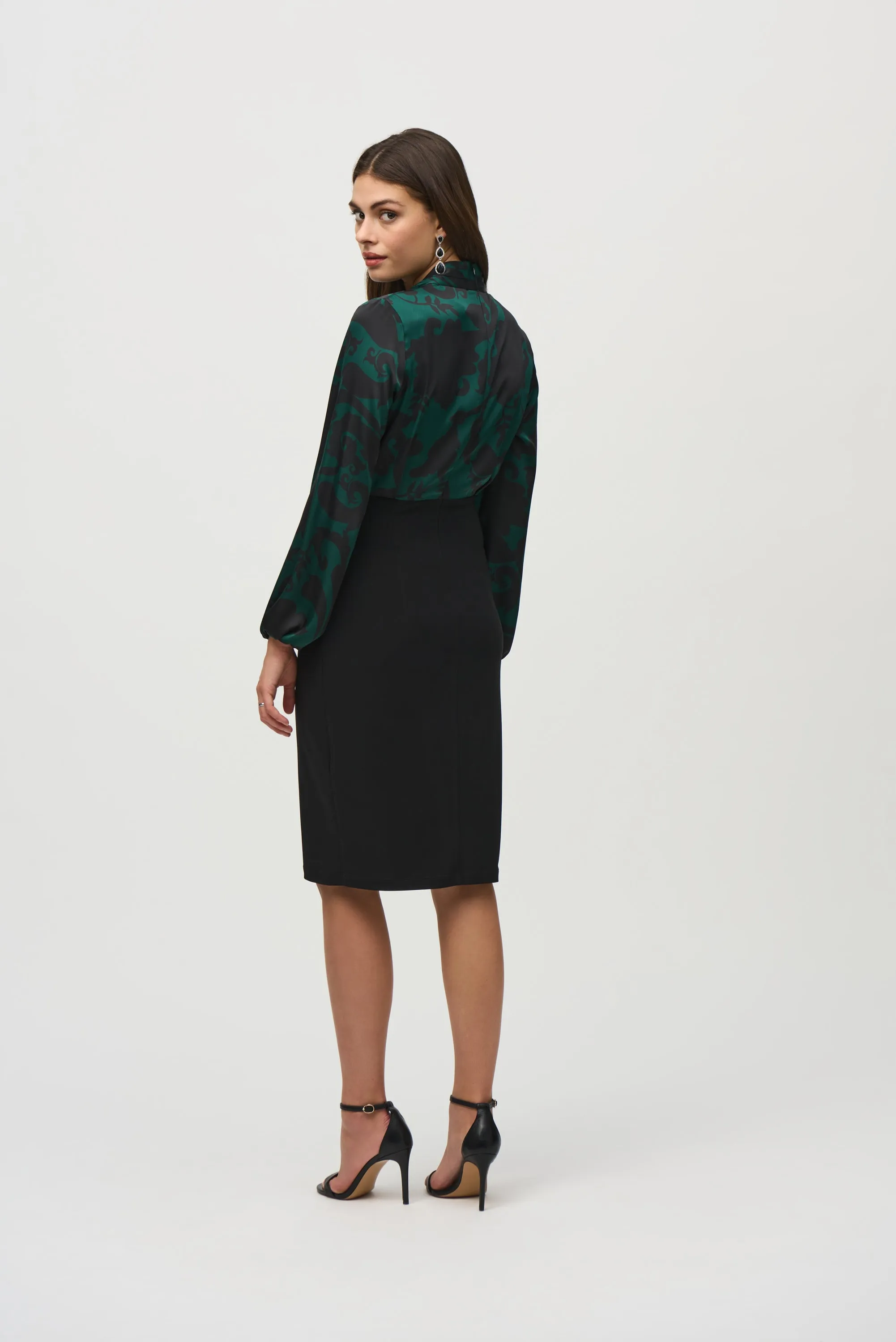 Joseph Ribkoff Silky Knit And Satin Paisley Sheath Dress