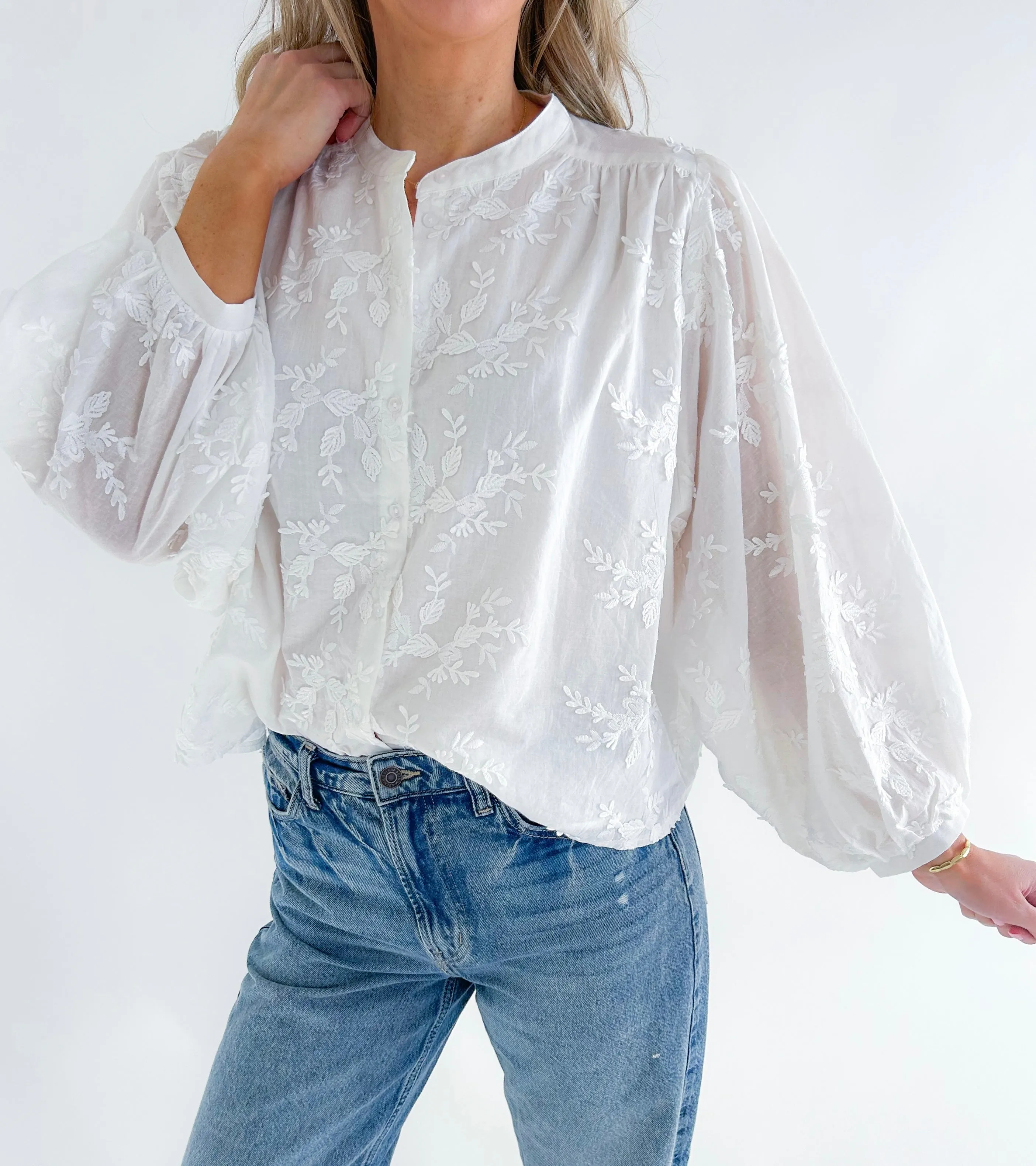 Julia Textured Floral Button Up Top