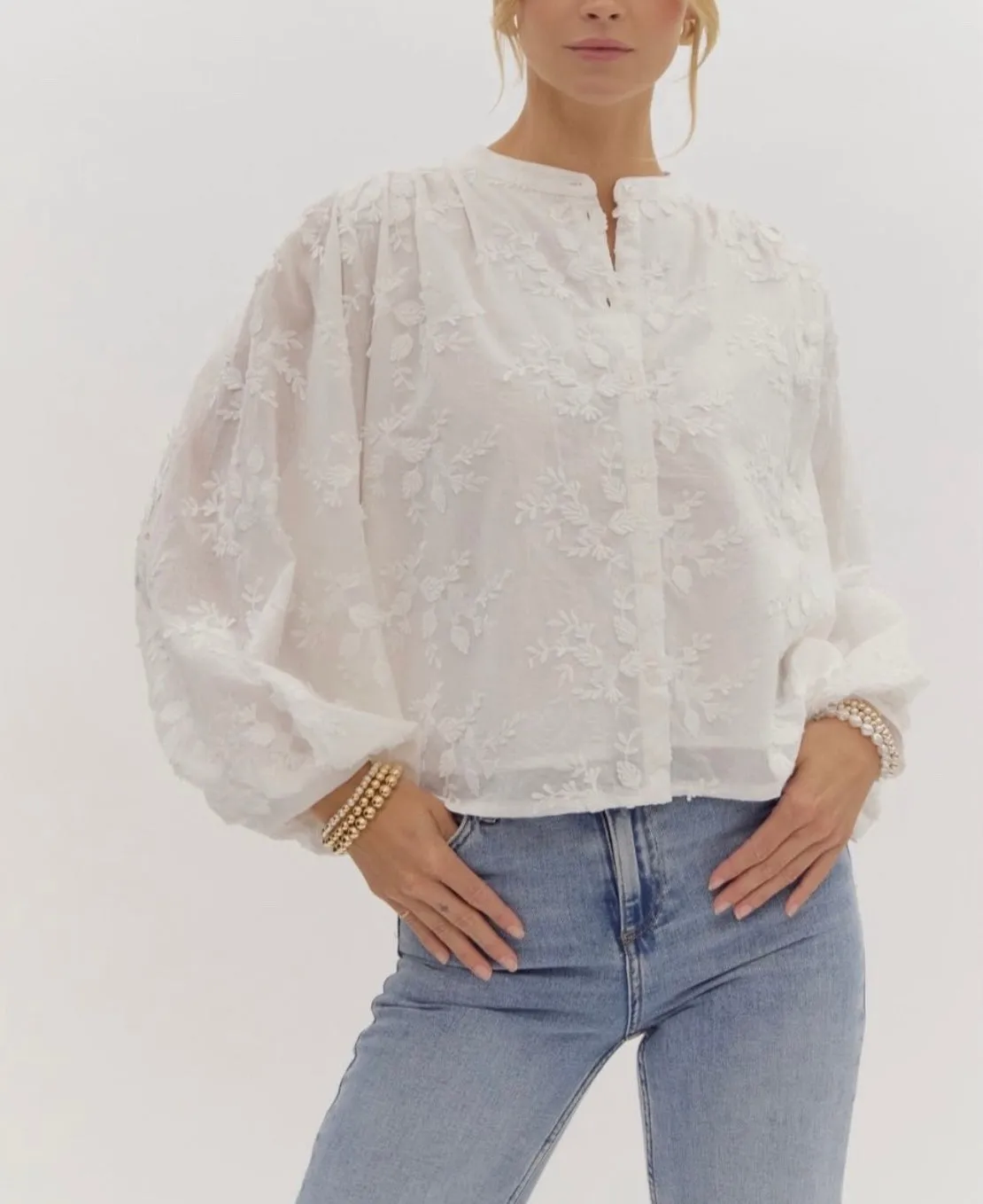 Julia Textured Floral Button Up Top