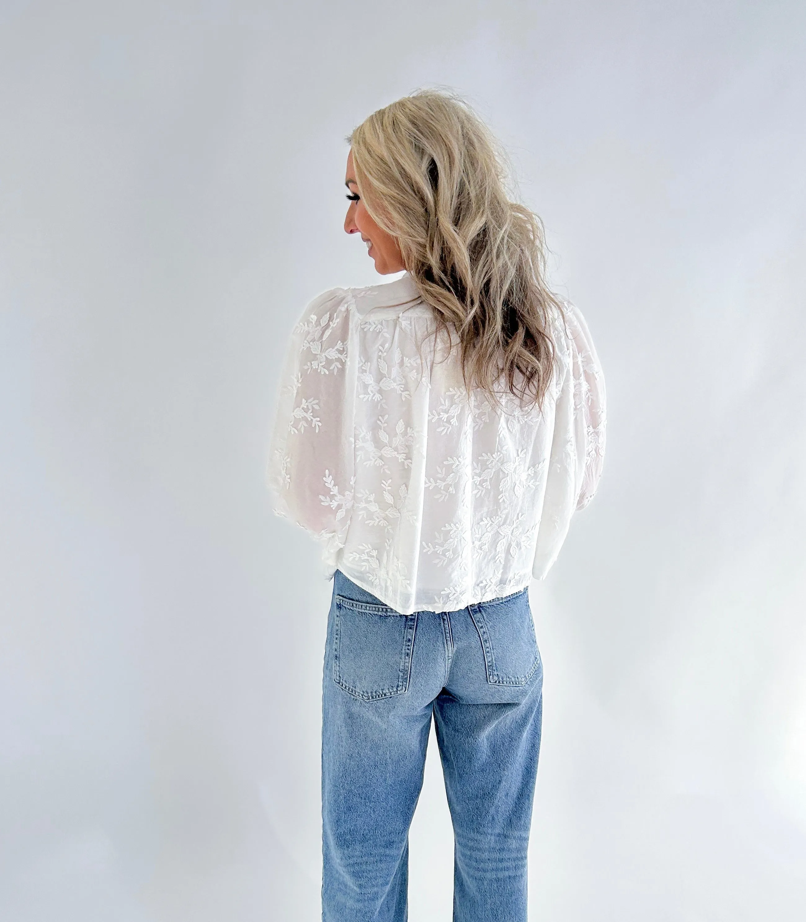 Julia Textured Floral Button Up Top