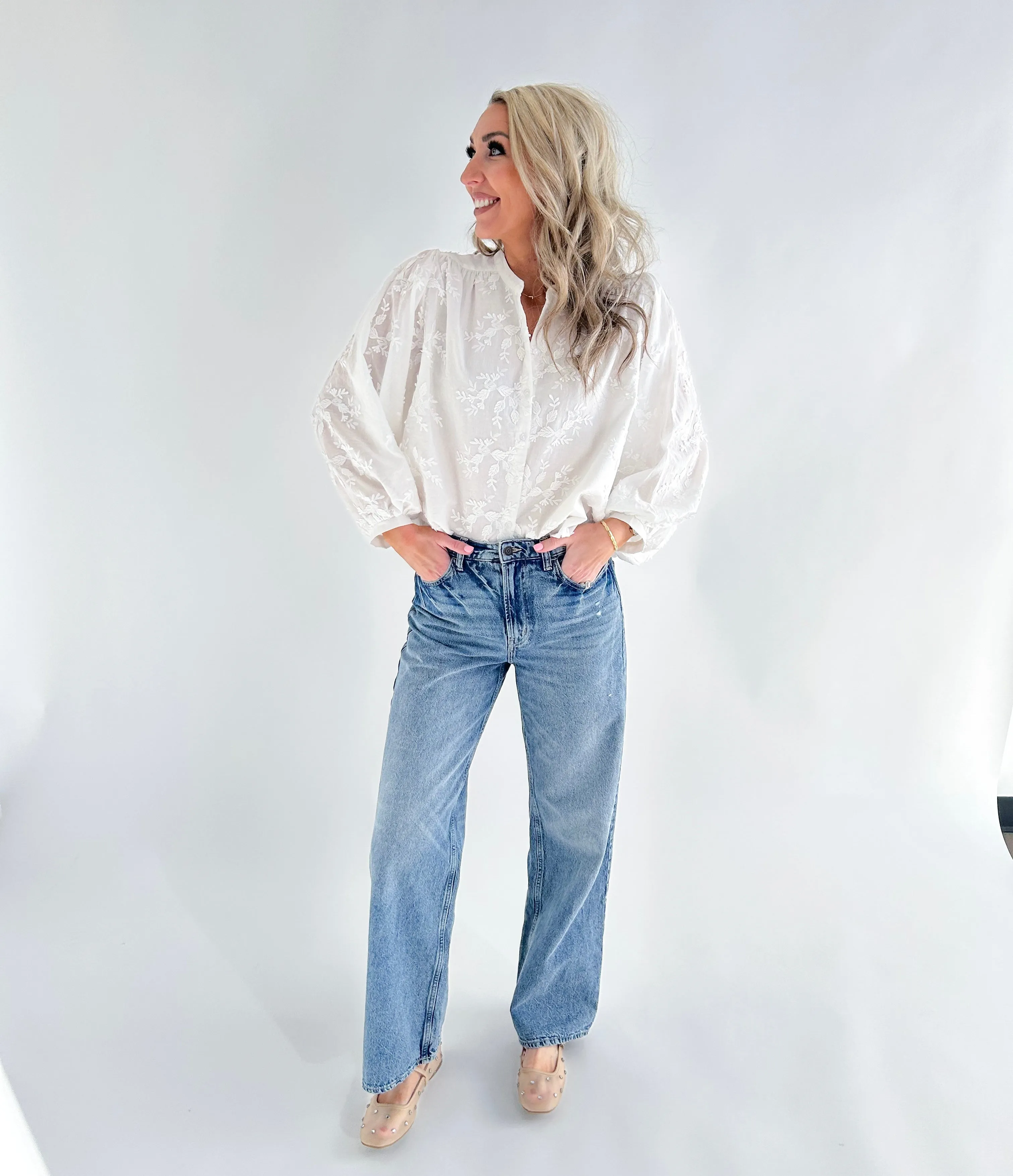 Julia Textured Floral Button Up Top