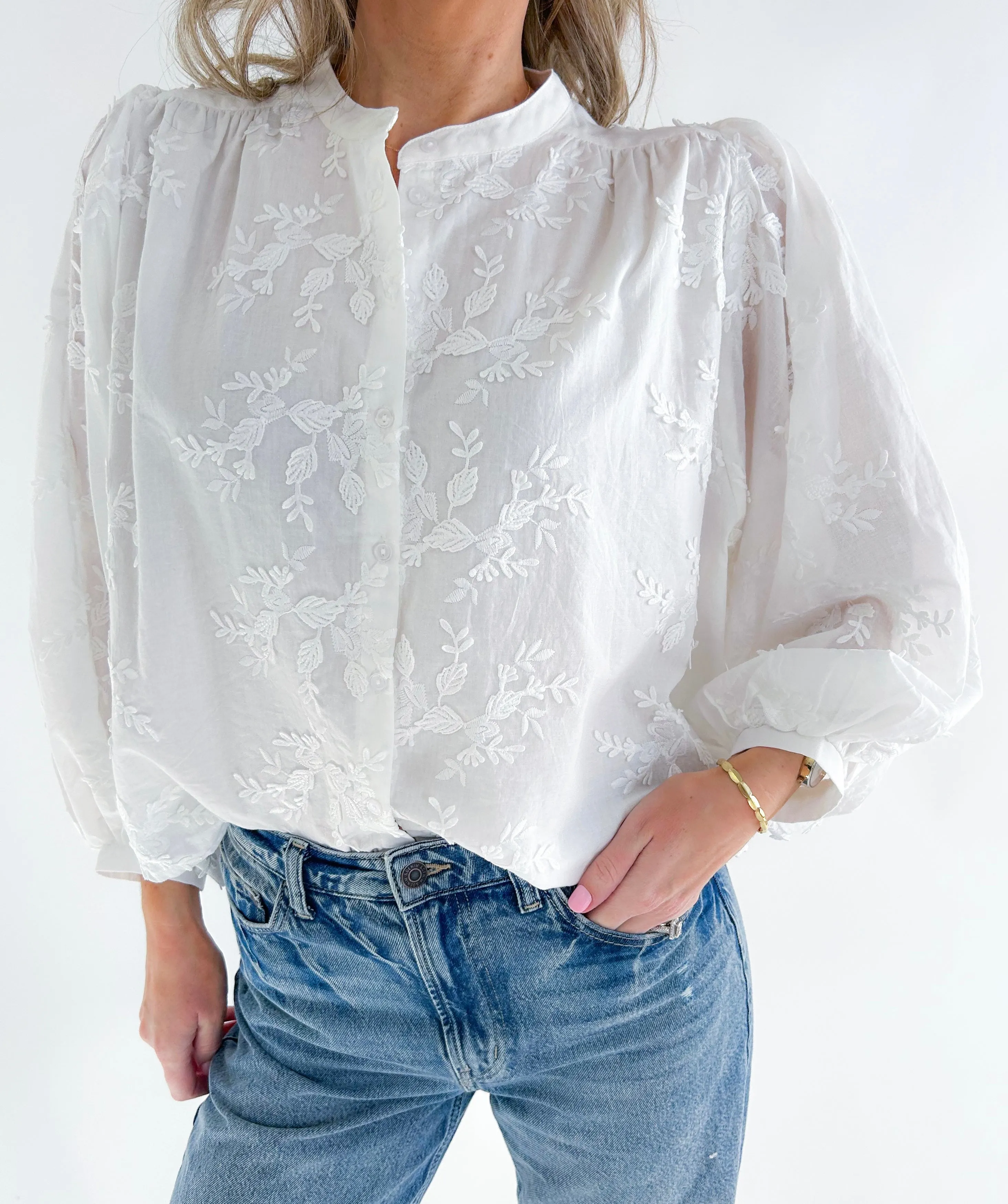 Julia Textured Floral Button Up Top