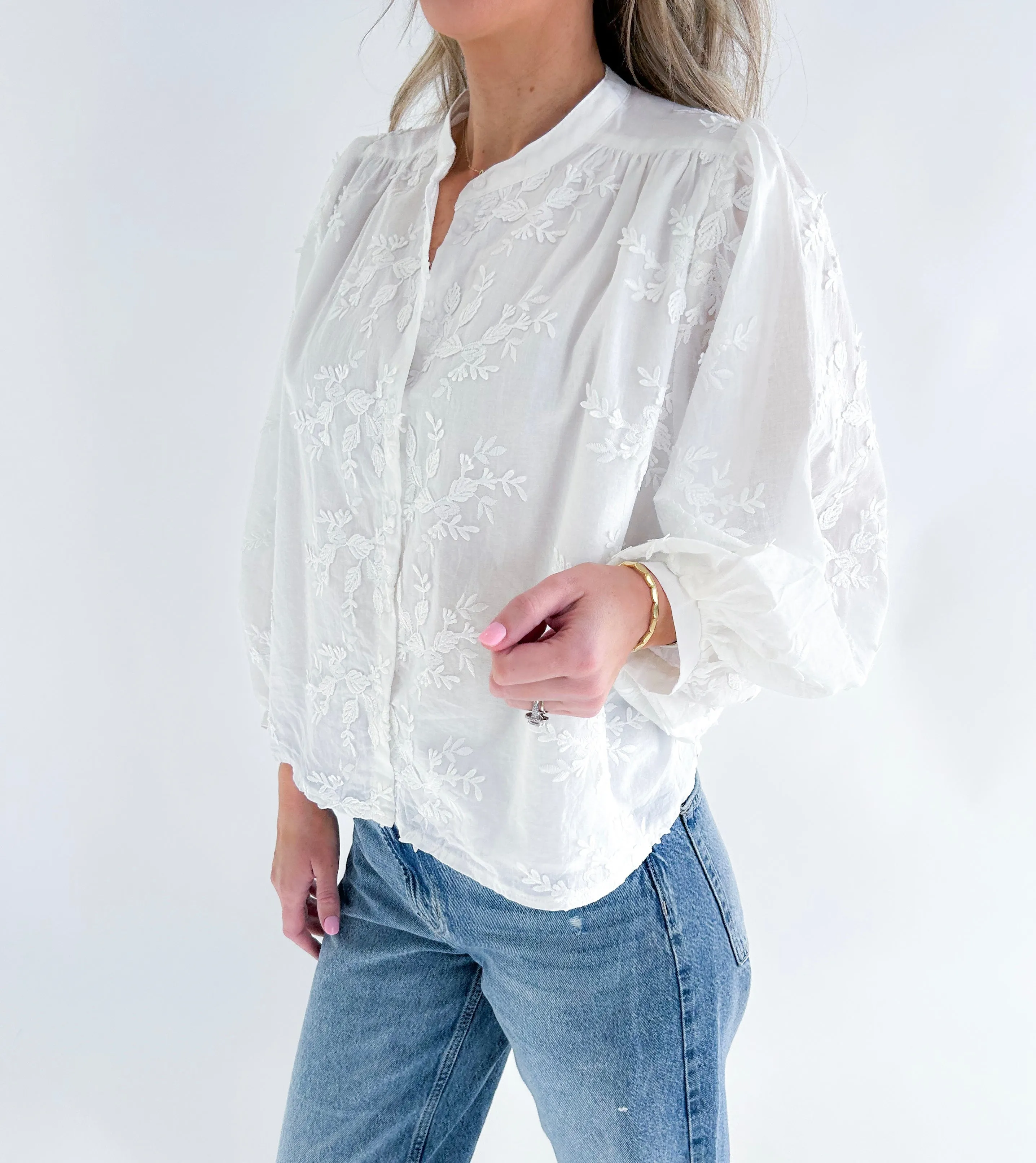 Julia Textured Floral Button Up Top