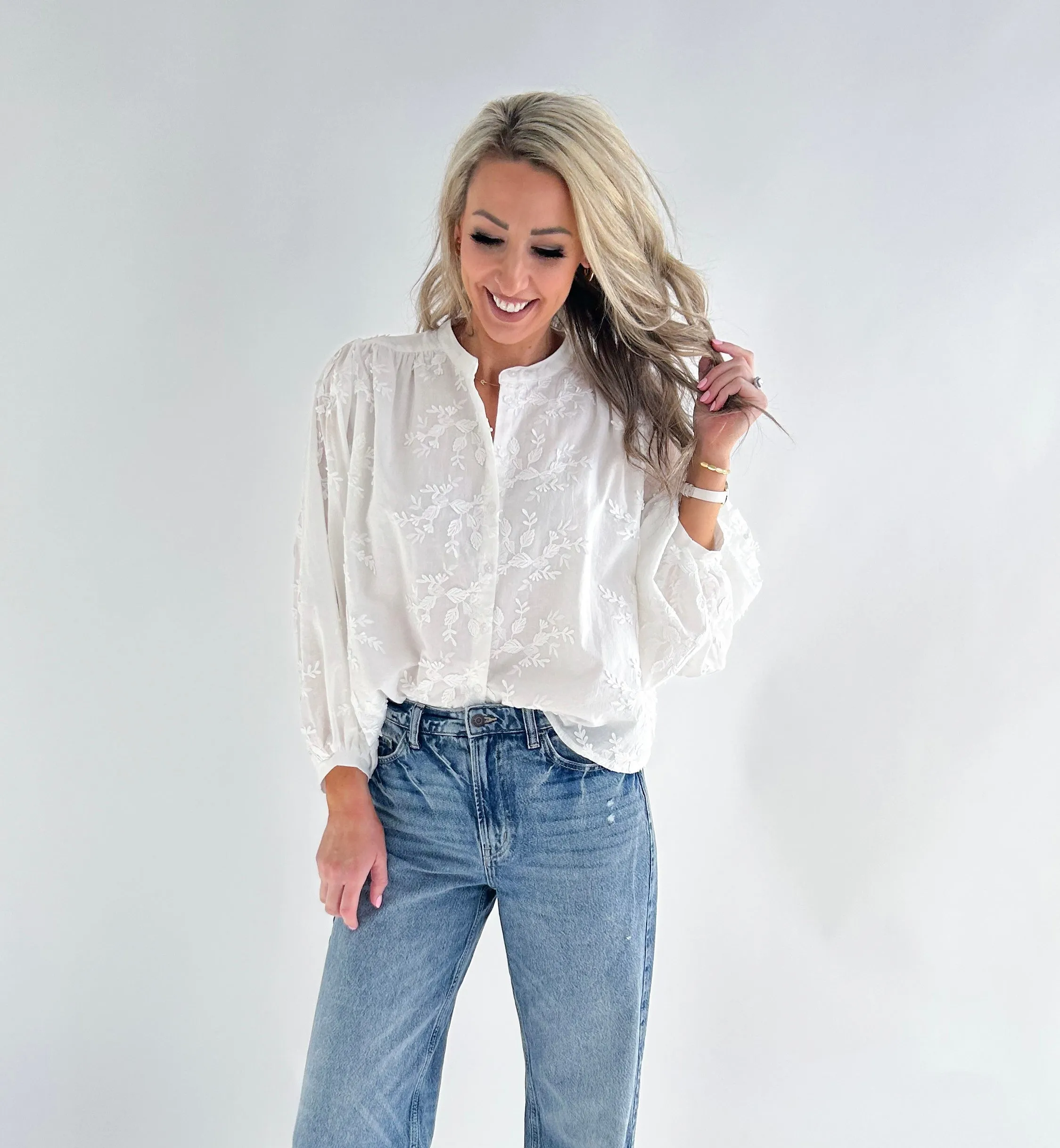 Julia Textured Floral Button Up Top