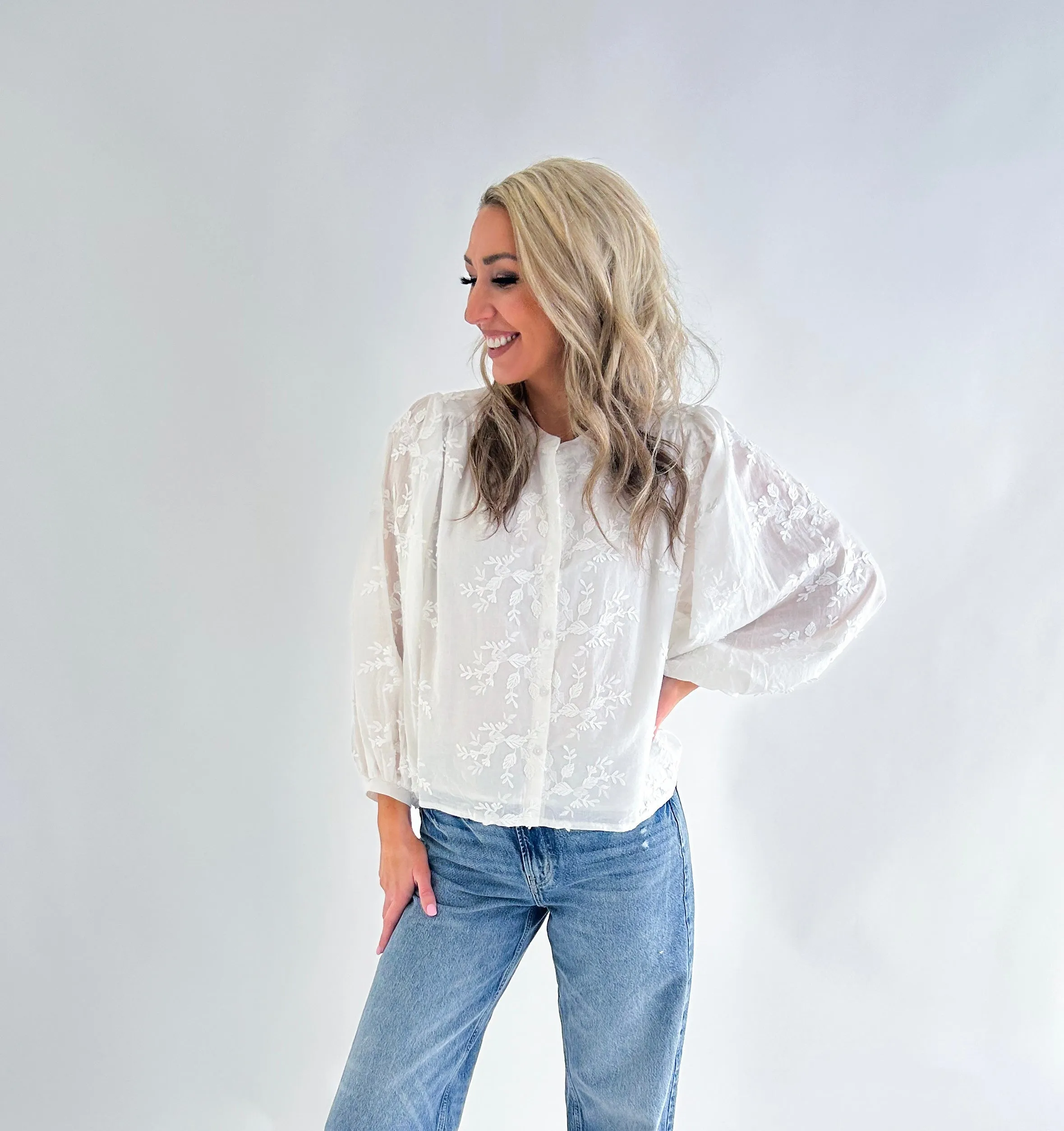 Julia Textured Floral Button Up Top
