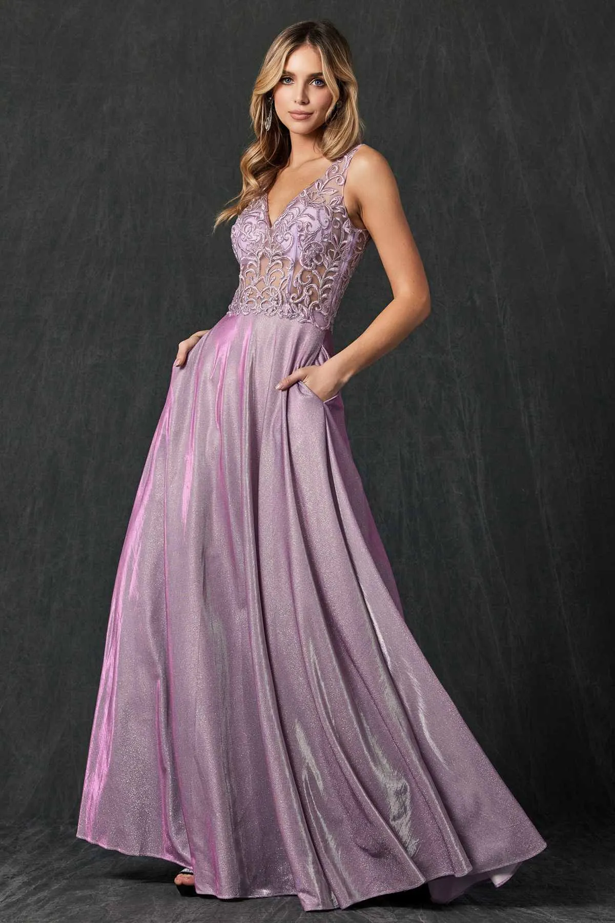 Juliet 225 Illusion Appliqued Bodice Long with Pockets
