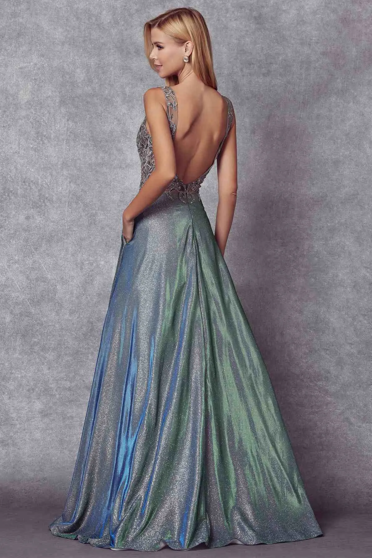 Juliet 225 Illusion Appliqued Bodice Long with Pockets