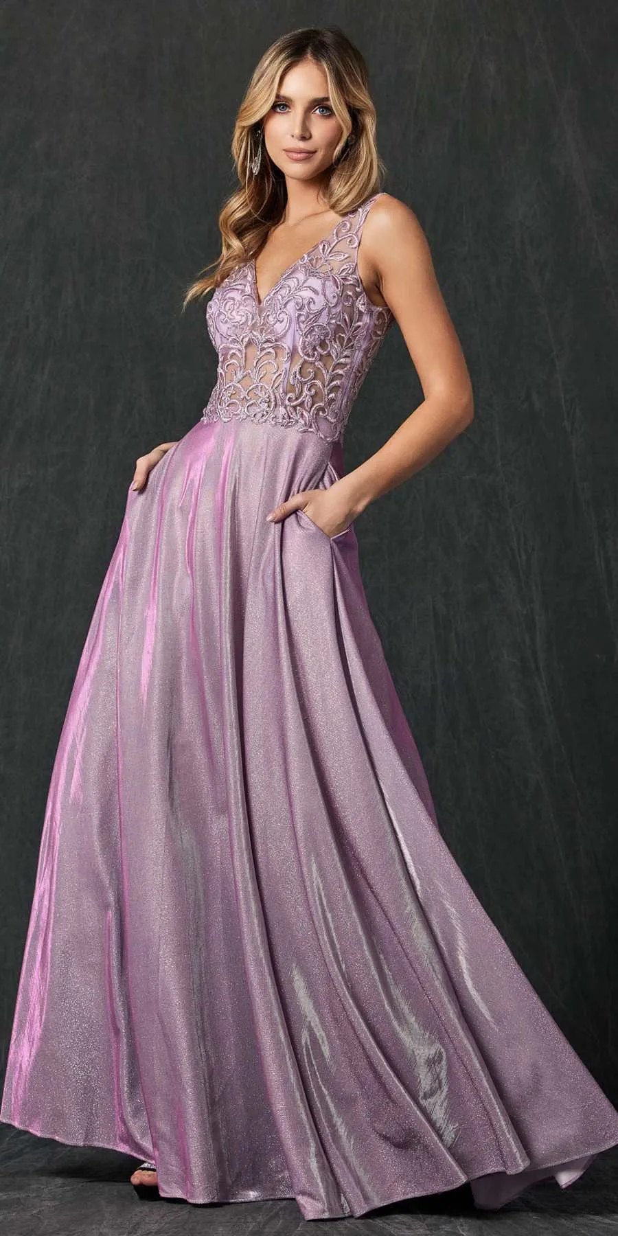 Juliet 225 Illusion Appliqued Bodice Long with Pockets