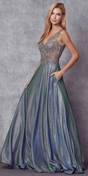 Juliet 225 Illusion Appliqued Bodice Long with Pockets