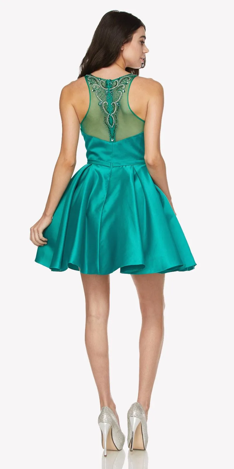 Juliet 794 Beaded Scoop Neck Short Satin Dress