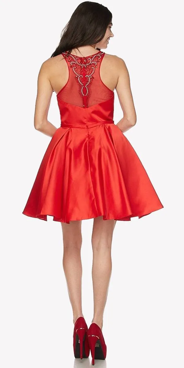 Juliet 794 Beaded Scoop Neck Short Satin Dress