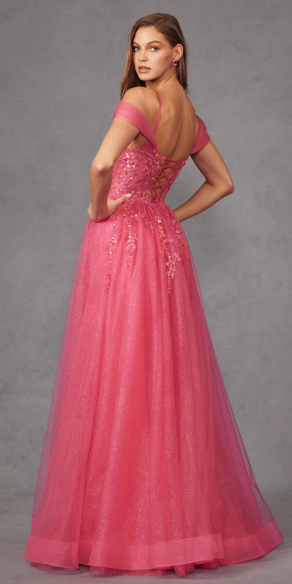 Juliet JT2466A Long Cold Shoulder Sweetheart Corset Bodice A-Line Gown